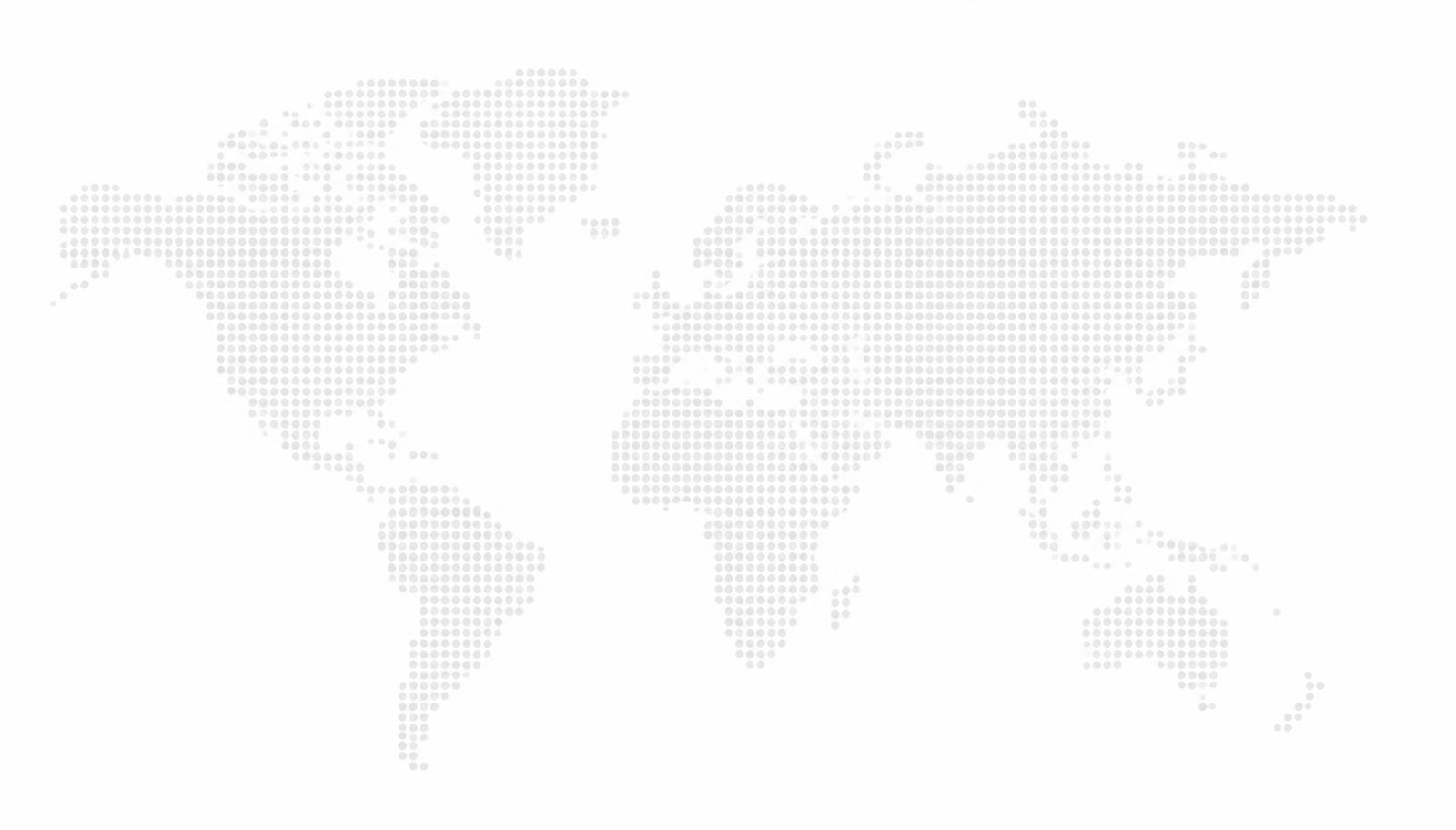 Minimal dot-matrix world map indicating FUNDL's international market network